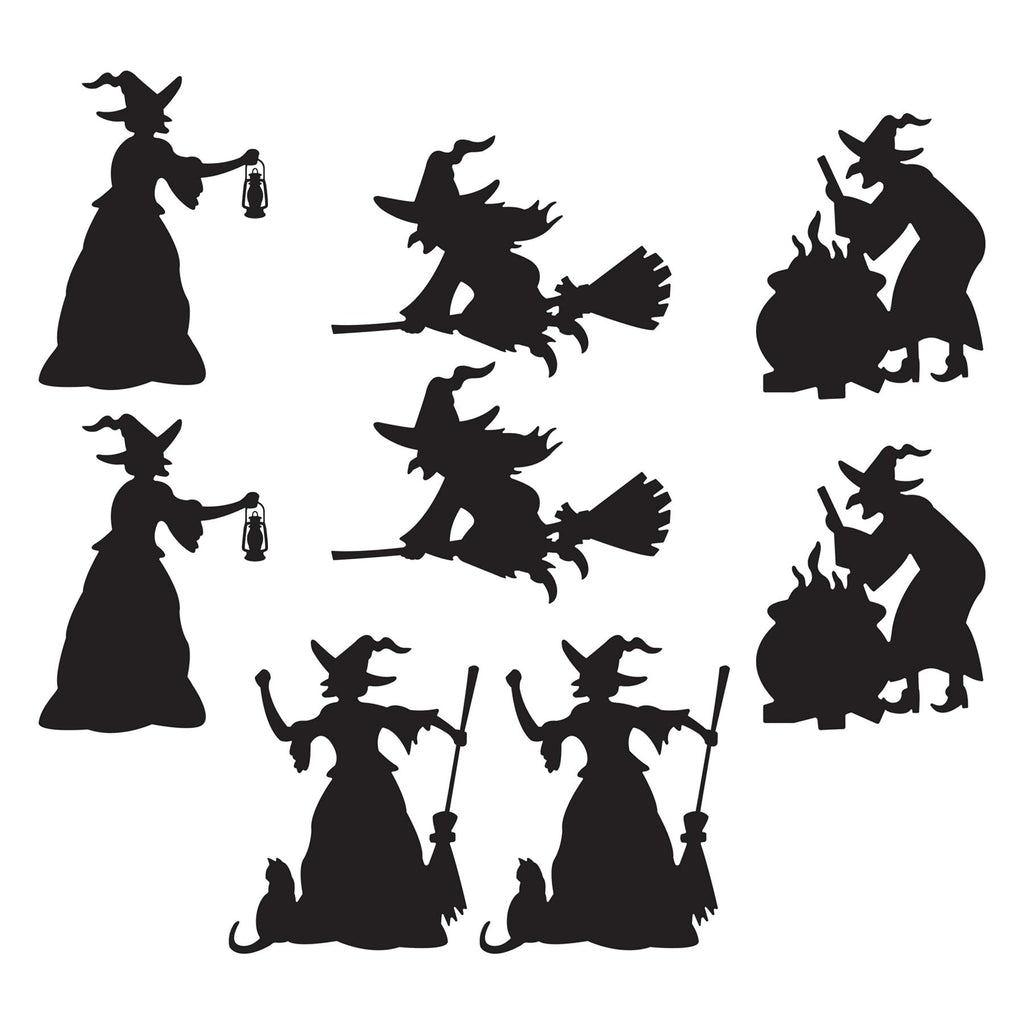 Beistle 8 Piece Black Witch Silhouette Cutouts, Halloween Party Decorations