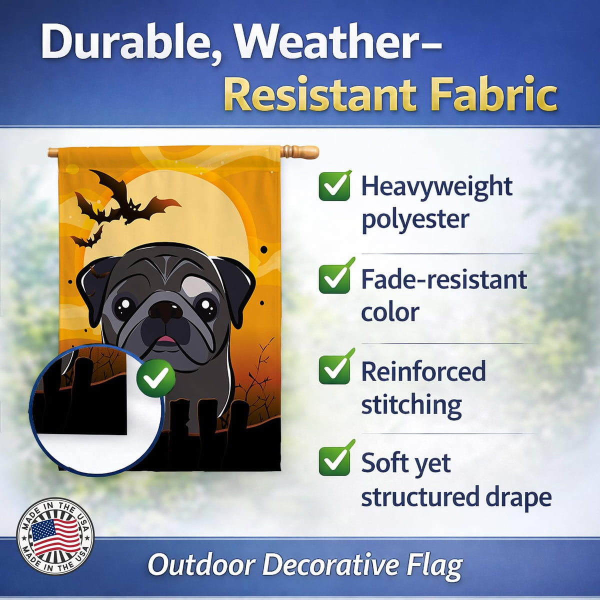 Caroline's Treasures BB1821CHF Halloween Black Pug Canvas House Size Flag, Multicolor, Large