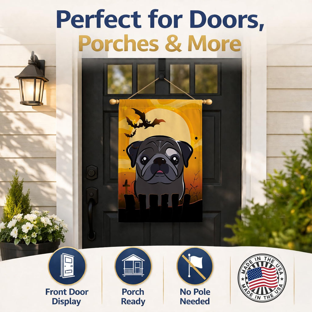 Caroline's Treasures BB1821CHF Halloween Black Pug Canvas House Size Flag, Multicolor, Large