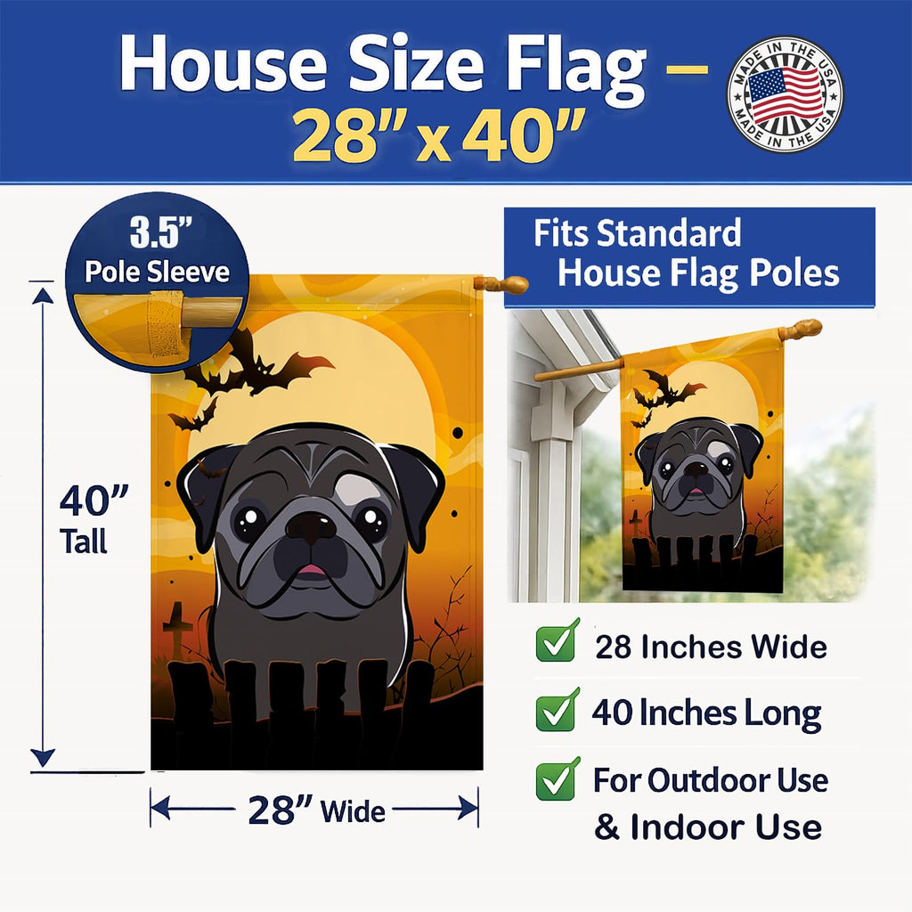 Caroline's Treasures BB1821CHF Halloween Black Pug Canvas House Size Flag, Multicolor, Large
