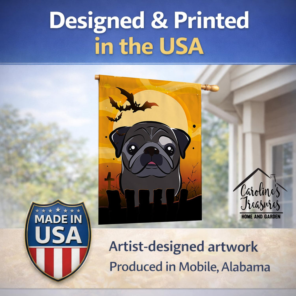 Caroline's Treasures BB1821CHF Halloween Black Pug Canvas House Size Flag, Multicolor, Large