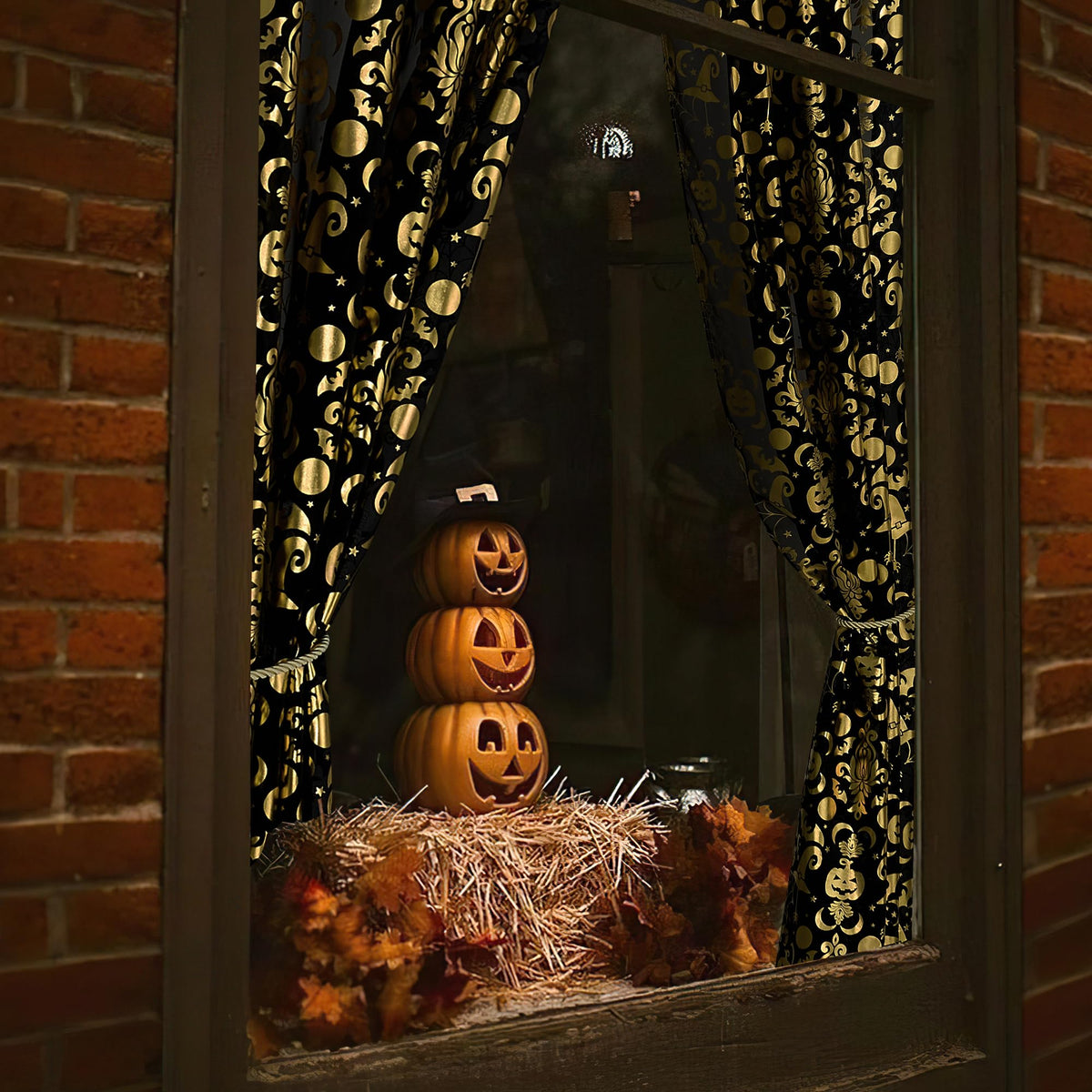 NICETOWN Halloween Curtains 84 Inches Long Scary Skull Sheer Curtains with Spooky Skeleton Pumpkin Party Decorations Window Treatment for Indoor & Ourdoor, Grommet Design, W52 x L84, Black, 2 Panels