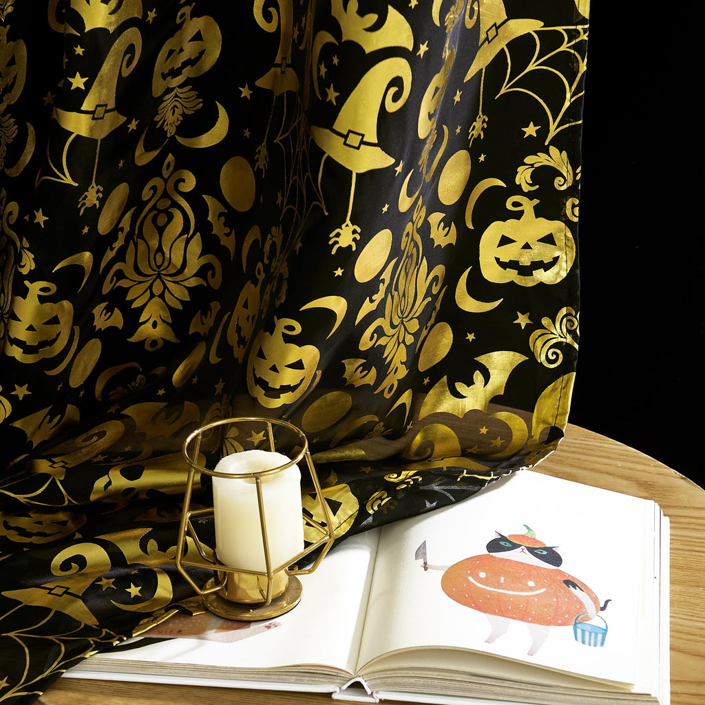 NICETOWN Halloween Curtains 84 Inches Long Scary Skull Sheer Curtains with Spooky Skeleton Pumpkin Party Decorations Window Treatment for Indoor & Ourdoor, Grommet Design, W52 x L84, Black, 2 Panels